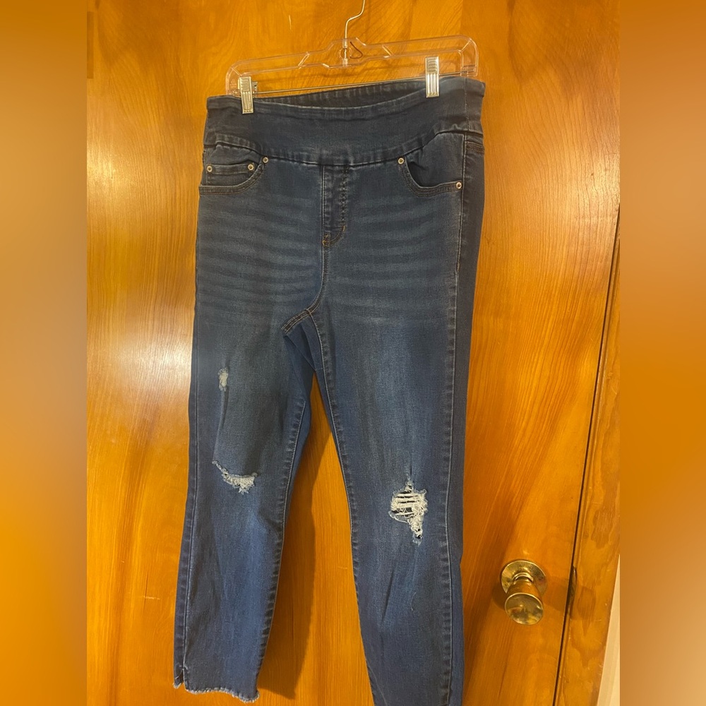 Ladies “STITCH STAR” mid-rise skinny pull-on jeans